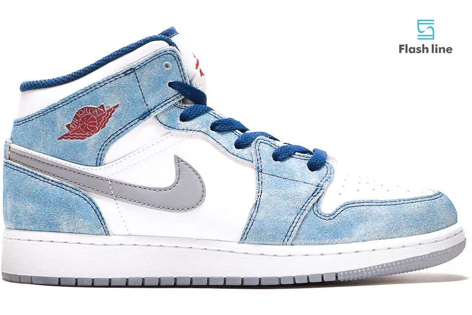 Jordan 1 Mid SE French Blue Light Steel (Grade School) - Flash Line Store